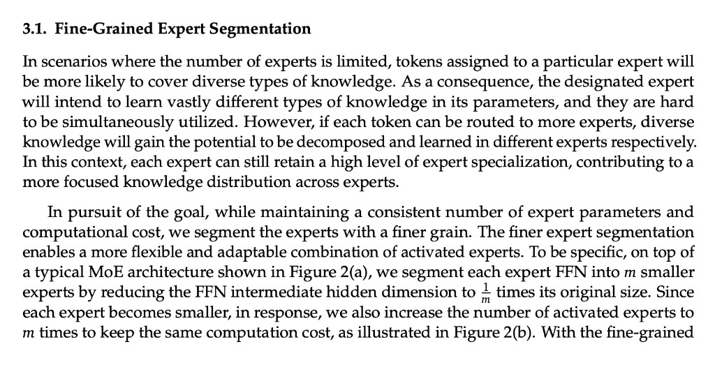 DeepSeekMoE 论文 §3.1 Fine-Grained Expert Segmentation 原文节选