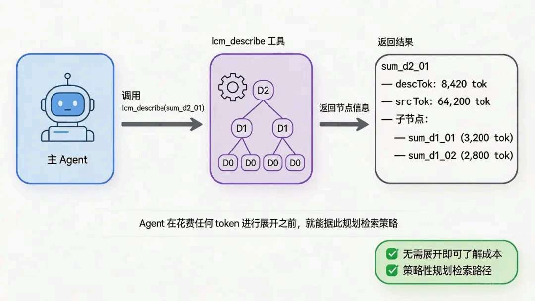 `lcm_describe`：调用与返回字段（示意图）